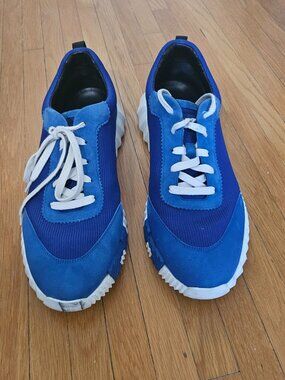 Hermes Bouncing Sneakers Blue Mesh Suede Auth Sawtooth Sole Size 45